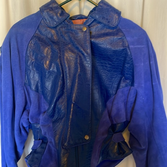 NWT 1980s Vintage Blue Suede Leather Bomber Jacket. - Picture 6 of 16